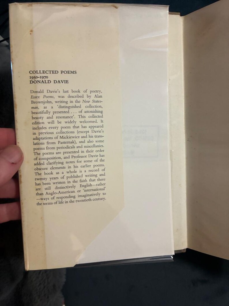 Poemas completos 1950-1970 de Donald Davie, 1972. Primera edición, primera impresión. Muy buen estado/buen estado. Tapa dura. imagen 2