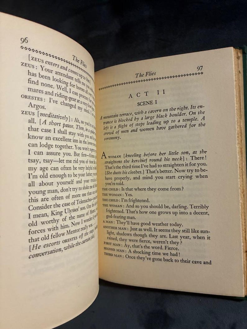 Geen uitweg en de vliegen van Jean-Paul Sartre (vert. Stuart Gilbert) 1949 Eerste editie 5e druk Zeer goede staat afbeelding 7