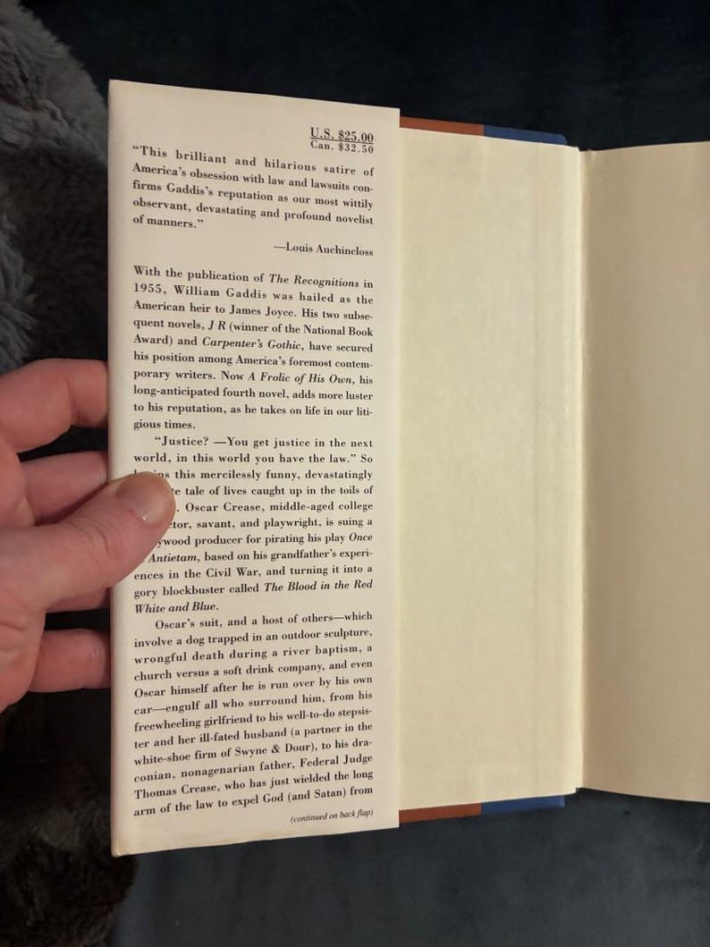 Una aventura propia de William Gaddis, 1994. Primera edición, primera impresión. Casi perfecto/Casi perfecto. imagen 2