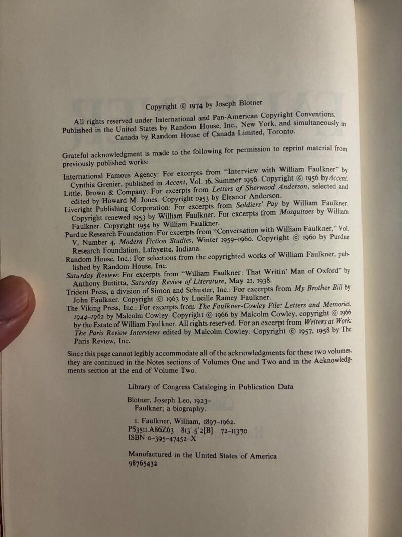 Faulkner: A Biography by Joseph Blotner 1974 First Edition Second Printing Fine/Near Fine image 4