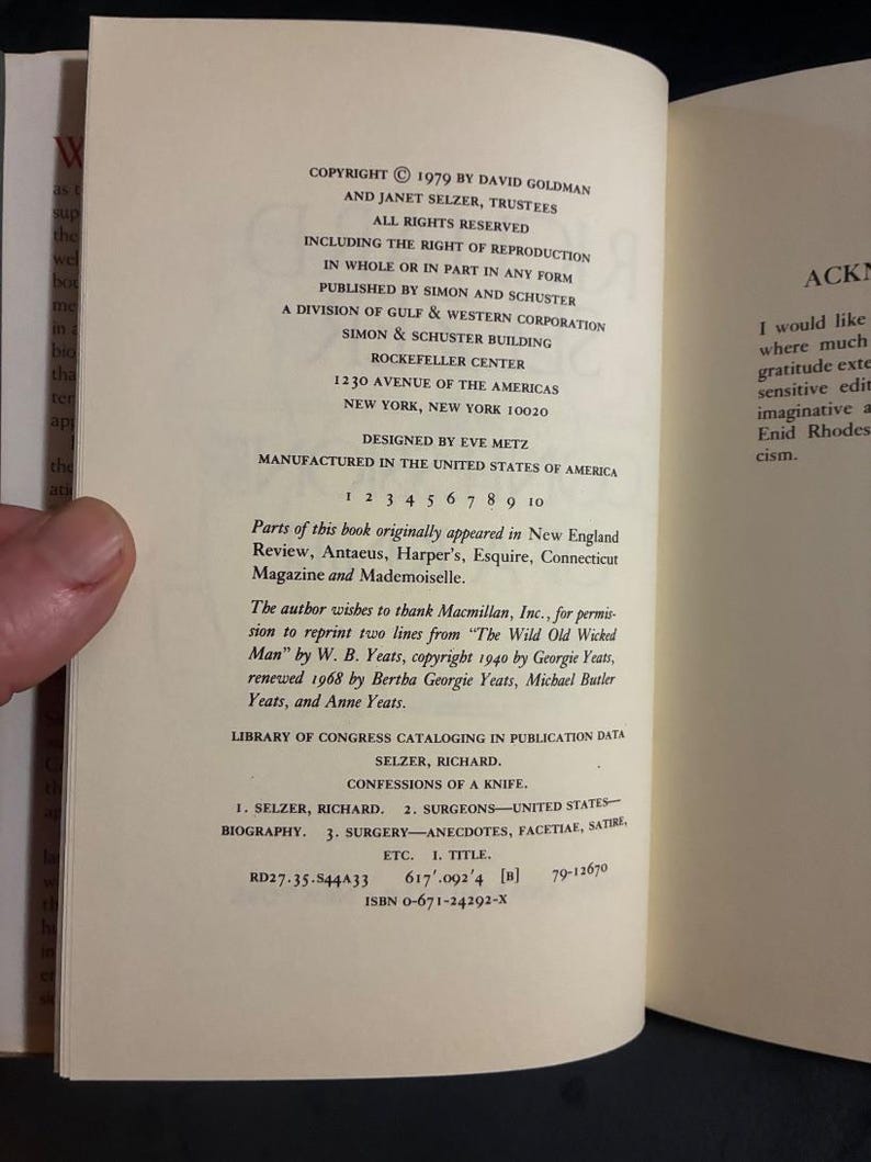 Confessions of a Knife by Richard Selzer 1979 First Edition First Printing Near Fine/Very Good image 4