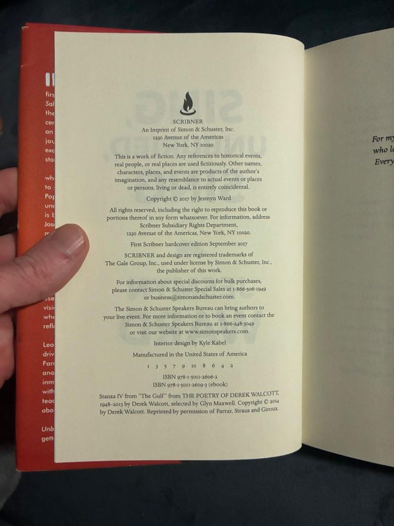 Sing, Unburied, Sing by Jesmyn Ward 2017 First Edition First Printing Near Fine/VG+ Hardcover image 6