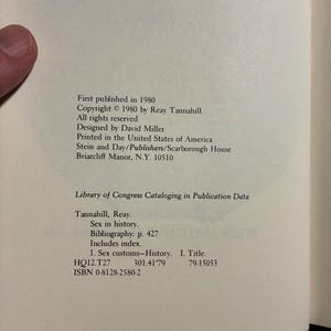 Sex in History by Reay Tannahill 1980 First Edition First Printing Near Fine/Very Good image 3