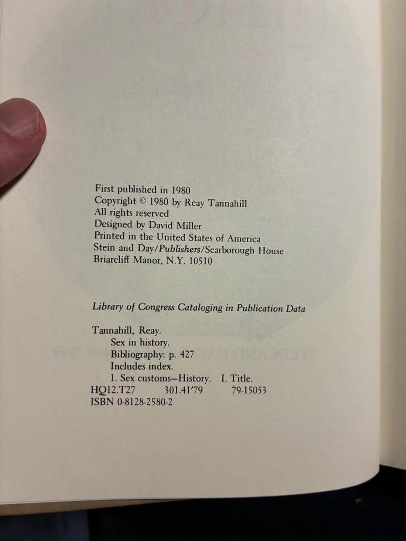 Sex in History by Reay Tannahill 1980 First Edition First Printing Near Fine/Very Good image 3