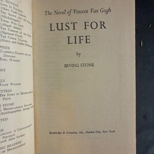 Lust For Life by Irving Stone 1934 Doubleday Edition Near Fine/Very Good image 3