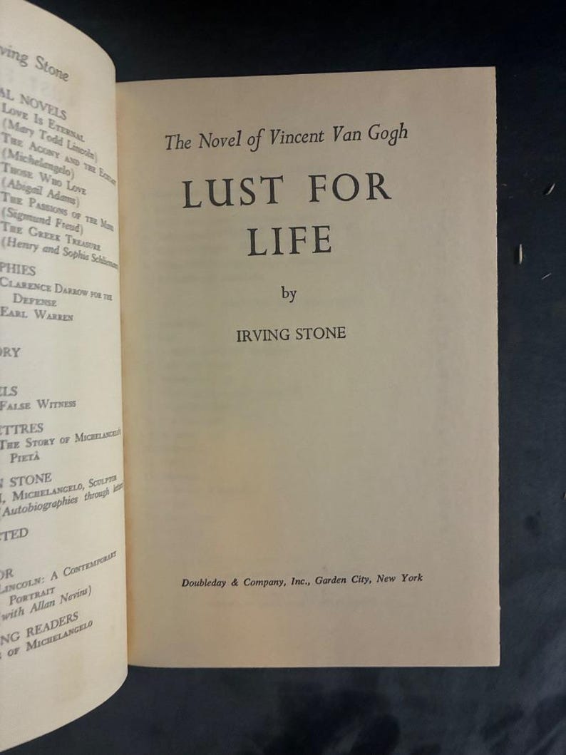 Lust For Life by Irving Stone 1934 Doubleday Edition Near Fine/Very Good image 3