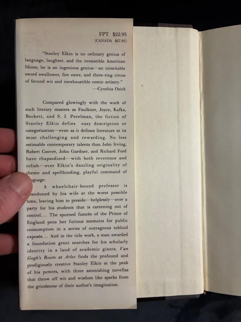 Van Gogh's Room at Arles by Stanley Elkin 1993 First Edition First Printing Near Fine/Near Fine image 2