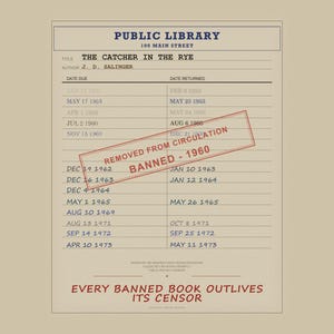 The Catcher in the Rye Banned Book Poster | J. D. Salinger Library Card Print | Coming of Age Novel Art image 6