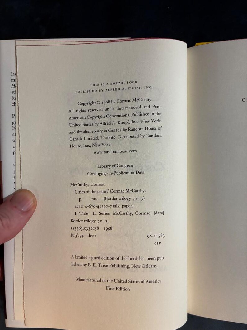 Ciudades de la llanura, de Cormac McCarthy, 1998. Primera edición, primera impresión. Excelente/Casi excelente estado. imagen 3