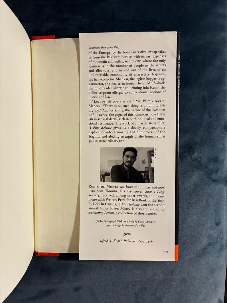 Un equilibrio delicado de Rohinton Mistry, 1996, primera edición, primera impresión, casi perfecto/casi perfecto imagen 5