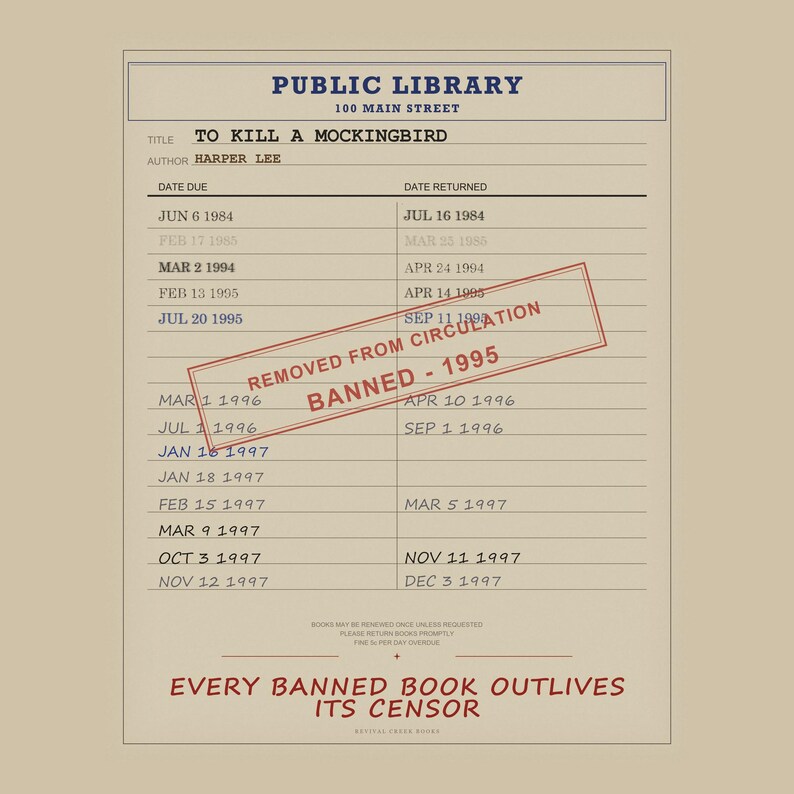 To Kill a Mockingbird Banned Book Digital Poster | Harper Lee Library Card Print | English Teacher Gift image 5