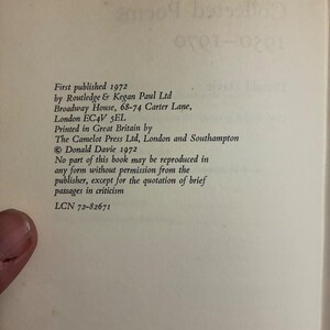Poemas completos 1950-1970 de Donald Davie, 1972. Primera edición, primera impresión. Muy buen estado/buen estado. Tapa dura. imagen 4