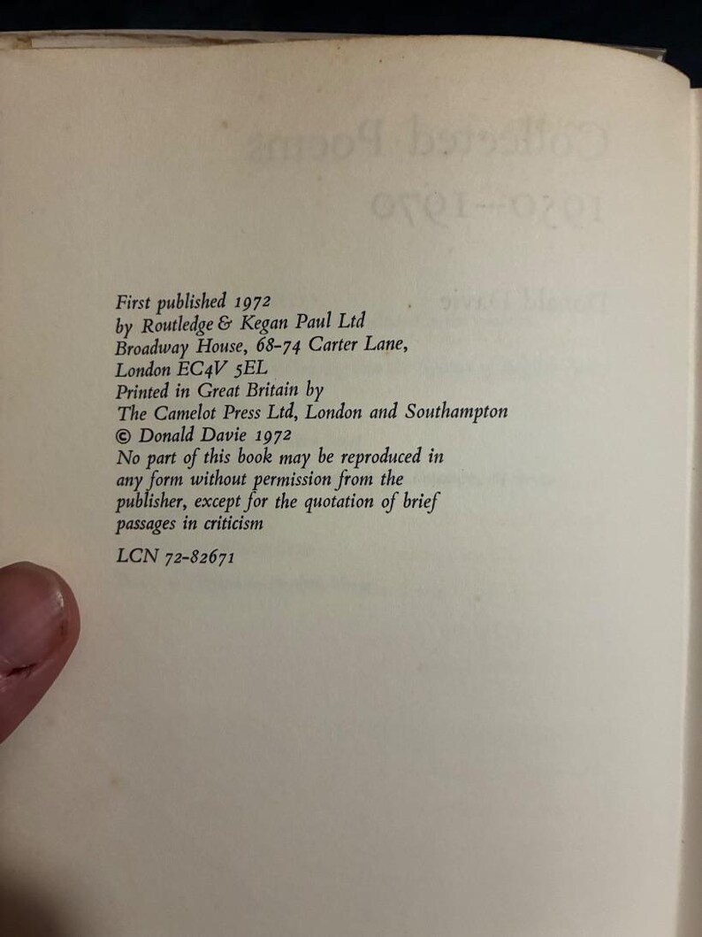 Poemas completos 1950-1970 de Donald Davie, 1972. Primera edición, primera impresión. Muy buen estado/buen estado. Tapa dura. imagen 4