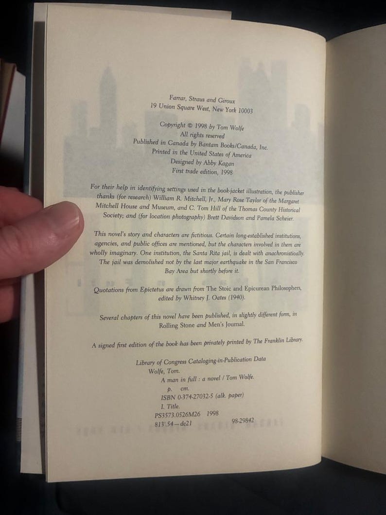A Man in Full by Tom Wolfe First Edition First Printing Near Fine/Very Good Hardcover image 5
