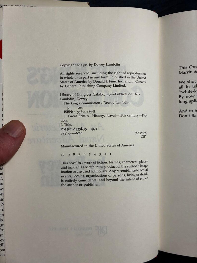 The King's Commission by Dewey Lambdin 1991 First Edition First Printing Near Fine/Near Fine image 3