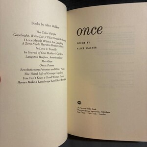 Once: Poems by Alice Walker HBJ Edition 6th Printing Very Good image 3