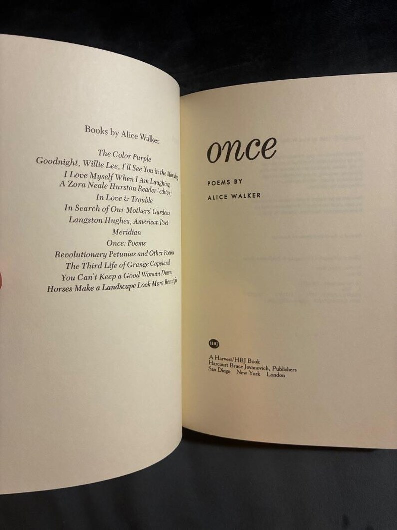 Once: Poems by Alice Walker HBJ Edition 6th Printing Very Good image 3
