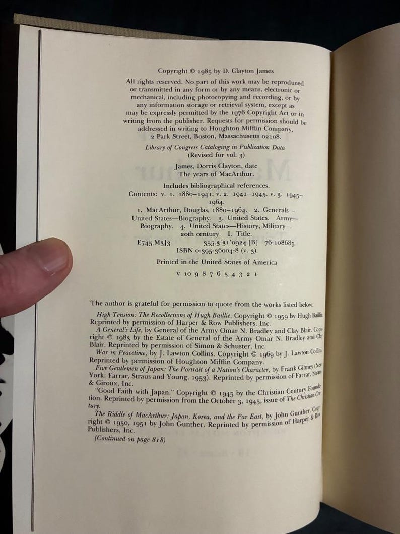 The Years of MacArthur, Volume III: Triumph and Disaster 1945-1964 by D. Clayton James First Edition First Printing Near Fine/Near Fine image 5