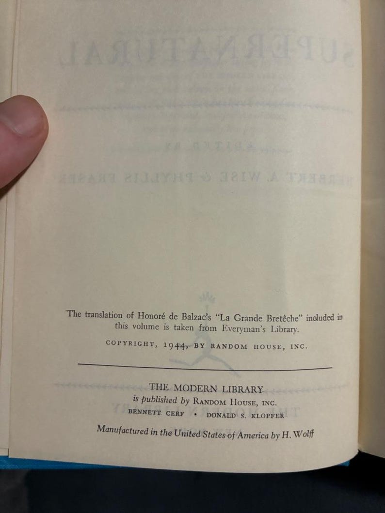 Great Tales of Terror and the Supernatural by Wise and Fraser 1st Ed. Modern Library image 5