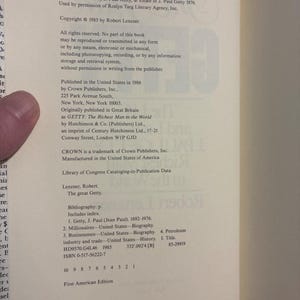 El gran Getty: La vida y los amores de J. Paul Getty, el hombre más rico del mundo, por Robert Lenzner. Primera edición, primera impresión. Tapa dura. imagen 4