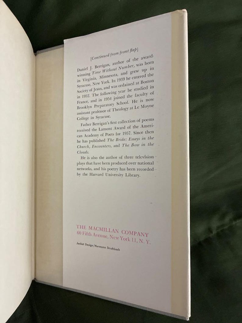 Signed First Edition The World for Wedding Ring by Daniel Berrigan Hardcover Poems image 6