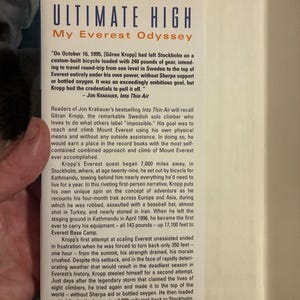 Ultimate High: My Everest Odyssey by Göran Kropp with David Lagercrantz 1999 First Edition Second Printing Near Fine/Very Good image 3