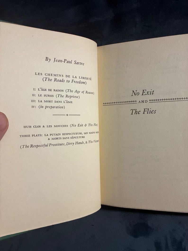 Geen uitweg en de vliegen van Jean-Paul Sartre (vert. Stuart Gilbert) 1949 Eerste editie 5e druk Zeer goede staat afbeelding 4