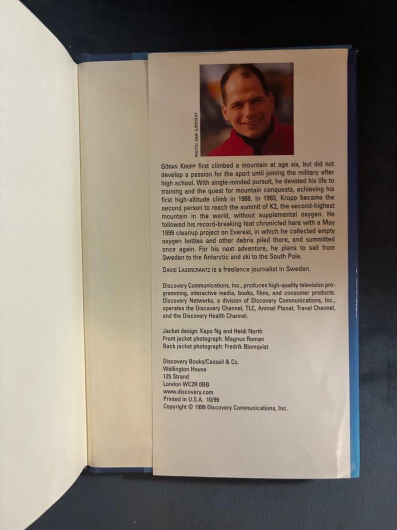 Ultimate High: My Everest Odyssey by Göran Kropp with David Lagercrantz 1999 First Edition Second Printing Near Fine/Very Good image 5