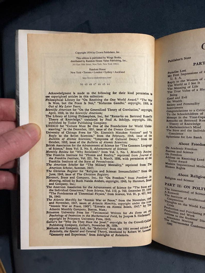 Albert Einstein Ideas and Opinions Hardcover Book (Later Edition) image 2