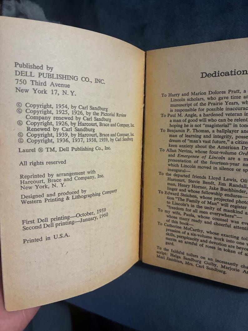 Abraham Lincoln: The Prairie Years and The War Years by Carl Sandburg 1960 Dell Publishing image 4