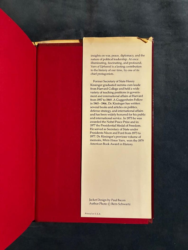 Years of Upheaval by Henry A. Kissinger 1982 Little, Brown Edition Near Fine/Very Good image 5
