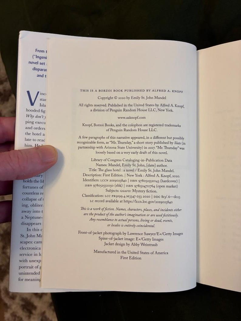 The Glass Hotel First Edition Hardcover Novel by Emily St. John Mandel image 2