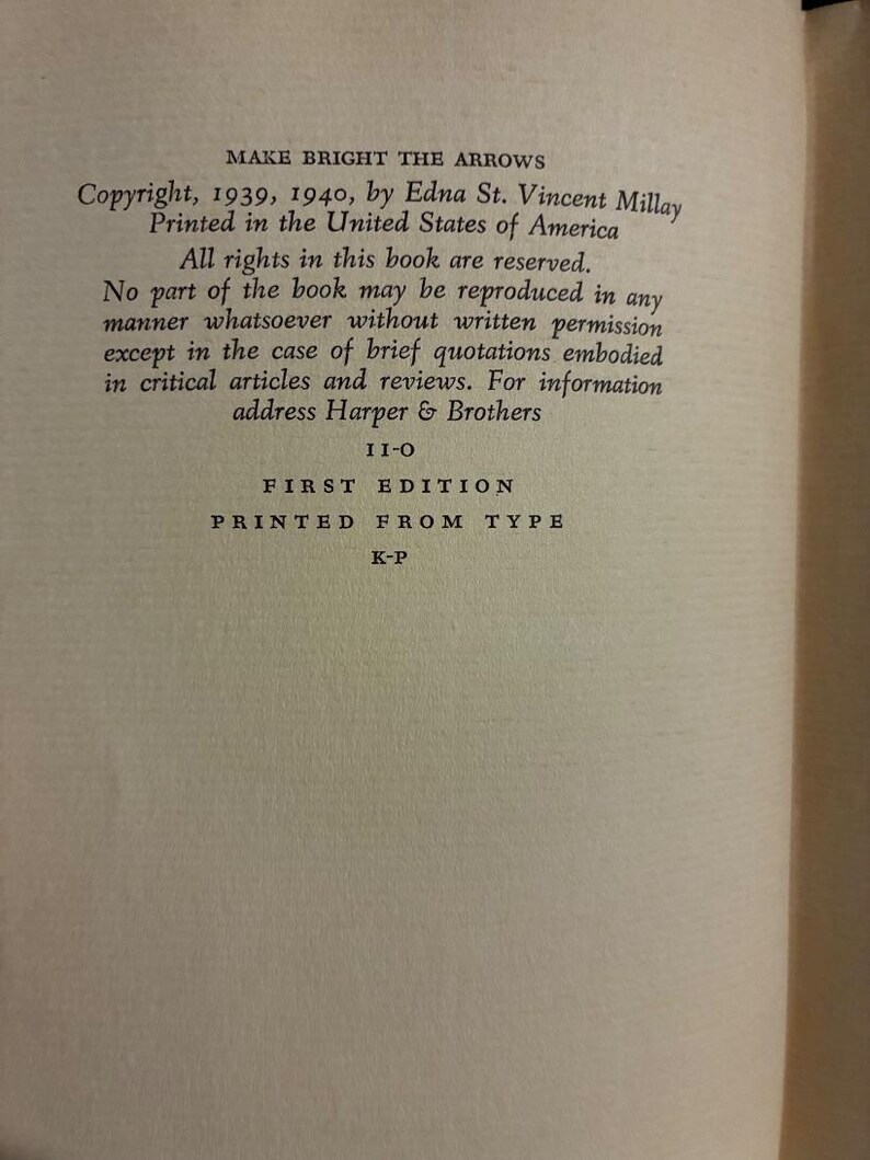 Make Bright the Arrows by Edna St. Vincent Millay 1940 1st Edition 1st Printing image 6