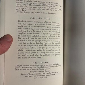 Poésie de Robert Frost, 1969, Première édition, Premier tirage, État proche du neuf/Très bon image 4