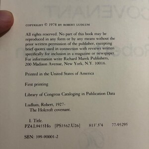The Holcroft Covenant by Robert Ludlum 1978 First Edition First Printing Near Fine/Very Good Hardcover image 6