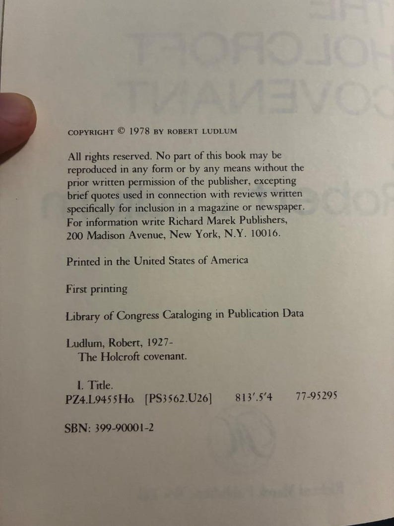 The Holcroft Covenant by Robert Ludlum 1978 First Edition First Printing Near Fine/Very Good Hardcover image 6