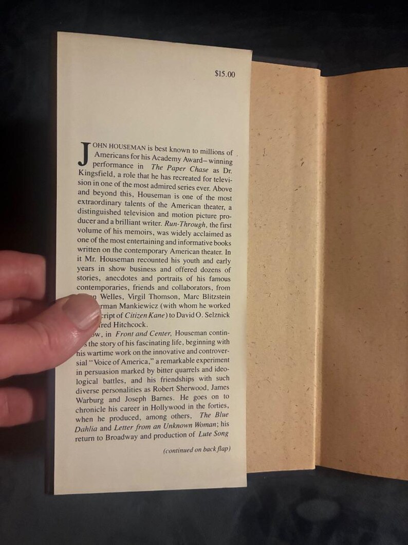 Front and Center by John Houseman 1979 First Edition First Printing Fine/Near Fine Hardcover image 2