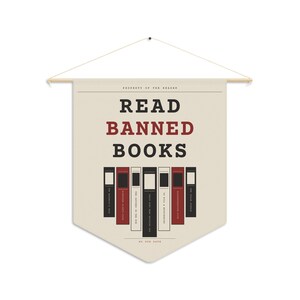 Read Banned Books Pennant, Library Wall Banner, Book Lover Decor, Polyester Twill (18" x 21") image 5