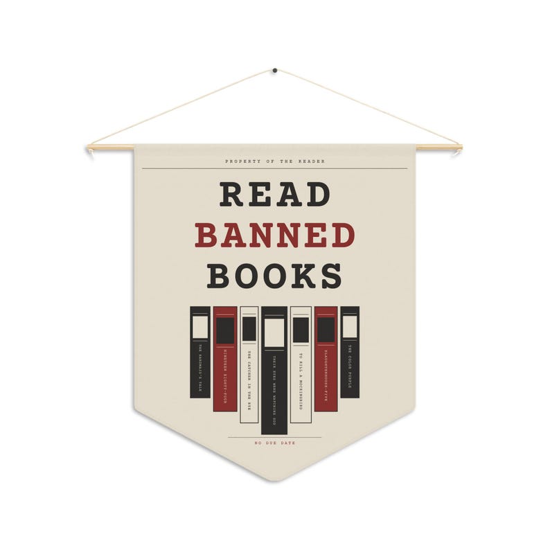 Read Banned Books Pennant, Library Wall Banner, Book Lover Decor, Polyester Twill (18" x 21") image 5