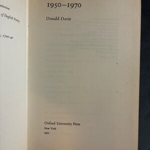 Poemas completos 1950-1970 de Donald Davie, 1972. Primera edición, primera impresión. Muy buen estado/buen estado. Tapa dura. imagen 3