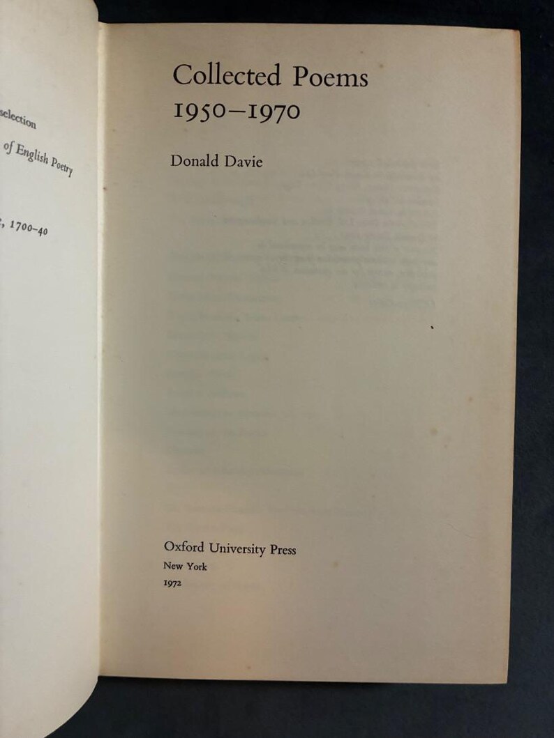 Poemas completos 1950-1970 de Donald Davie, 1972. Primera edición, primera impresión. Muy buen estado/buen estado. Tapa dura. imagen 3