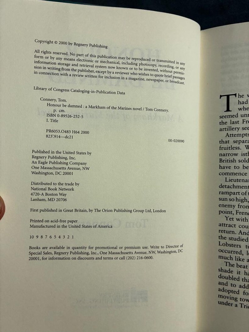 Honour Be Damned by Tom Connery 2000 First Edition First Printing Near Fine/Near Fine image 3