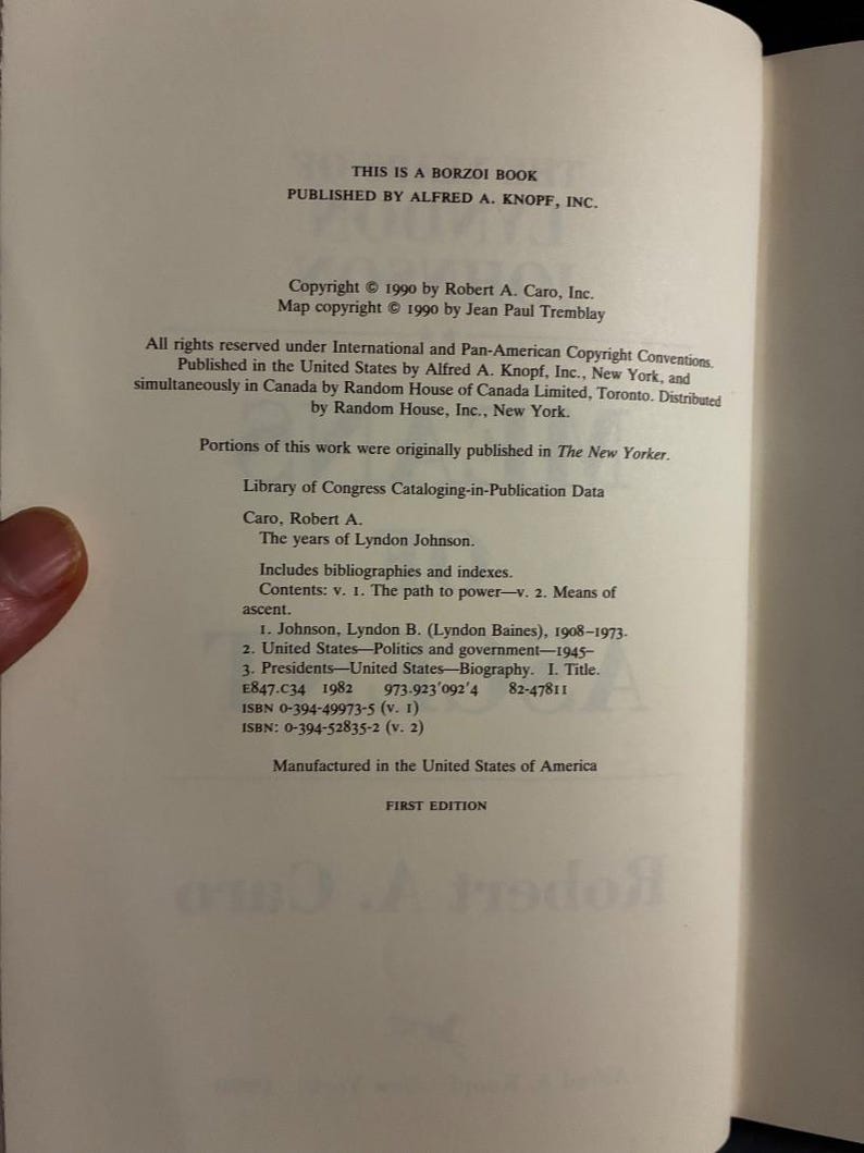 Los años de Lyndon Johnson: Medios de ascenso, de Robert A. Caro, Primera edición, tapa dura imagen 2