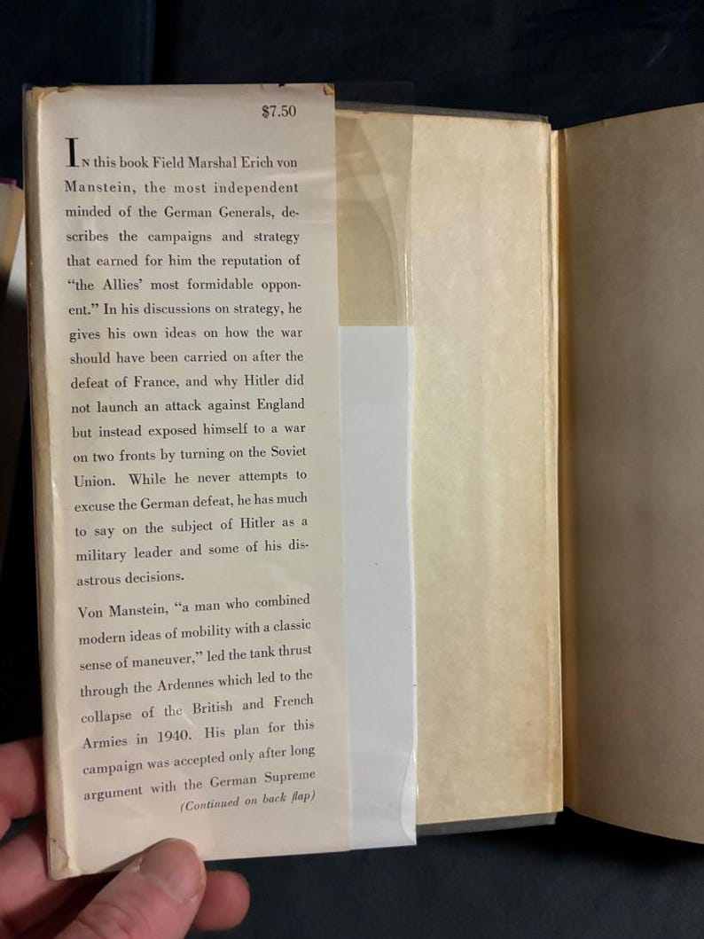 Lost Victories by Field-Marshal Erich von Manstein First Edition First Printing Near Fine/Very Good Hardcover image 4
