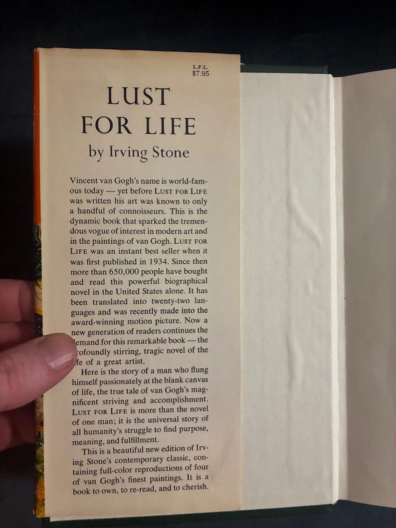 Lust For Life by Irving Stone 1934 Doubleday Edition Near Fine/Very Good image 2