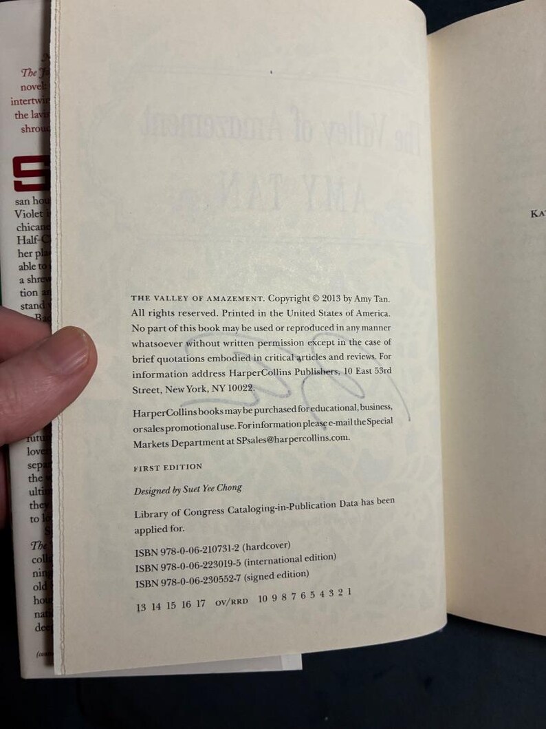 Signed Amy Tan The Valley of Amazement Hardcover First Edition (Fine/Fine) image 2