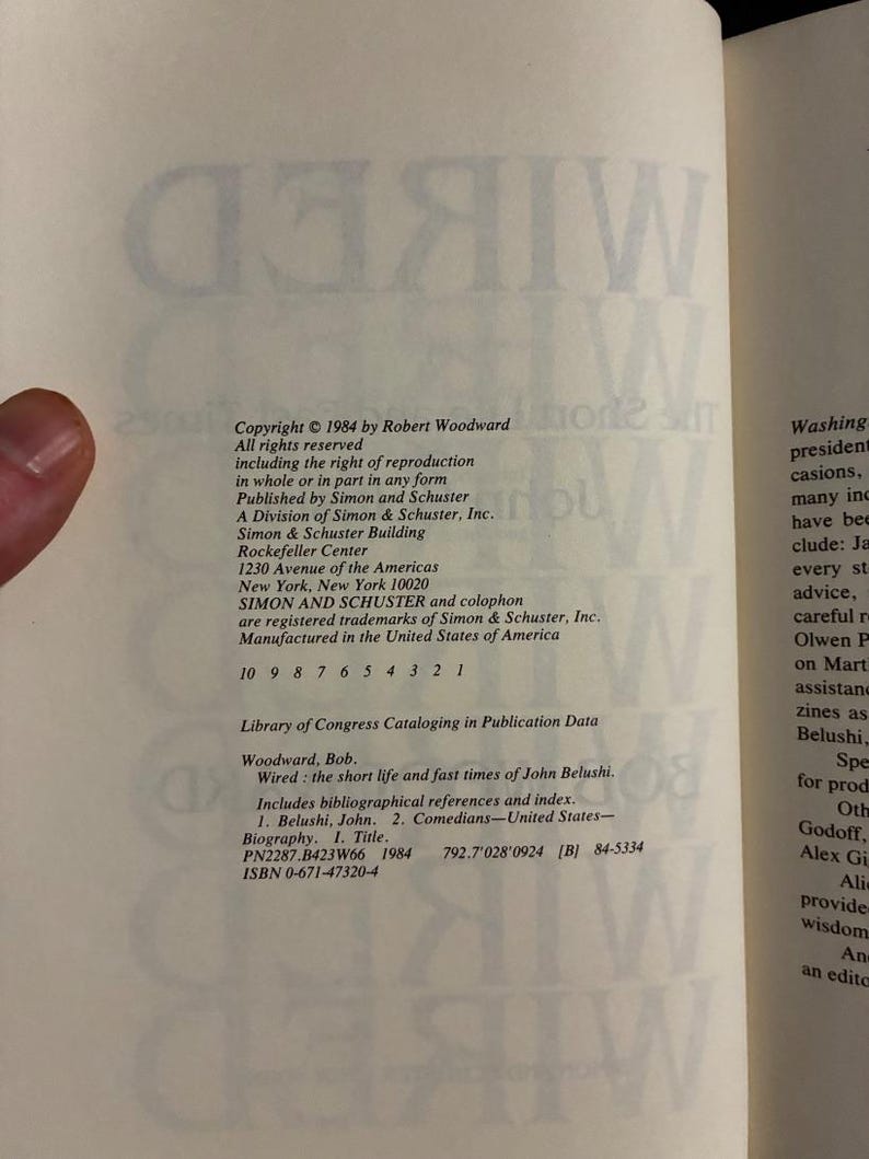 Wired : La courte vie et les excès de John Belushi par Bob Woodward. Première édition, premier tirage. État proche du neuf/Très bon + Relié. image 4
