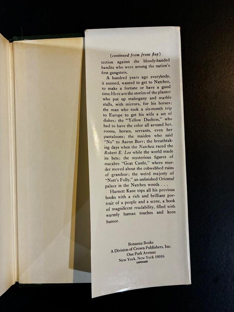 Natchez on the Mississippi by Harnett T. Kane 1947 Bonanza Books Edition Later Printing Very Good/Very Good Hardcover image 9