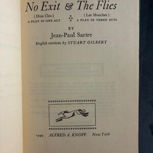 Geen uitweg en de vliegen van Jean-Paul Sartre (vert. Stuart Gilbert) 1949 Eerste editie 5e druk Zeer goede staat afbeelding 5