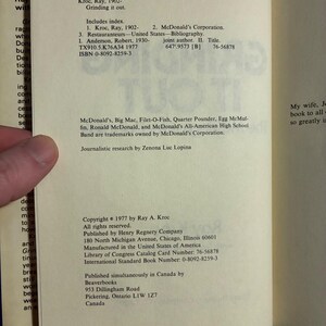 Grinding It Out: The Making of McDonald's by Ray Kroc with Robert Anderson 1977 First Edition First Printing Near Fine/Near Fine image 3